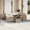 vidaXL 7 Piece Patio Sofa Set with Cushions - Beige and Cream Without Storage - 2 of 4