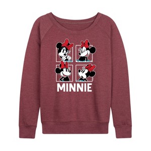 Women's - Disney - Minnie Grid Lightweight French Terry Wide Neck Long Sleeve Graphic Shirt - 1 of 4