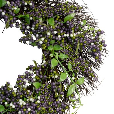 22-Inch Purple and White Berry Artificial Spring Wreath