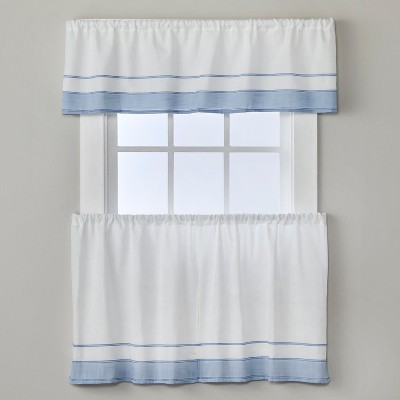 Lightweight Blue and White Polyester Rod Pocket Window Tiers