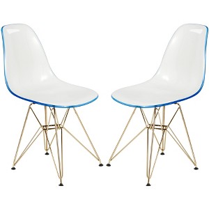 LeisureMod Cresco Modern Dining Chairs with Brushed Gold Chrome Legs - Set of 2 in White Blue - 1 of 4