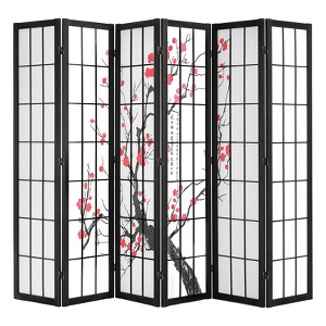 VEVOR Room Divider, 6 Panel Japanese Room Divider Screen, Wood Folding Privacy Screen Indoor, Japanese Partition Portable Decoration Dividers Black - 1 of 4