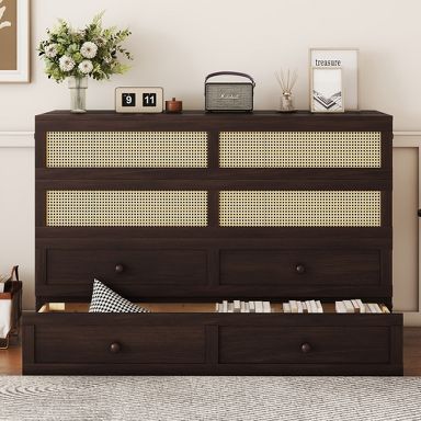 Queen Size Murphy Bed with Rattan Accent & Storage Drawer, Space-Saving  Wall Bed Cabinet, Espresso - ModernLuxe : Target