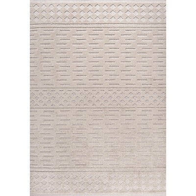 Ivory Geometric High-Low Pile Indoor/Outdoor Area Rug