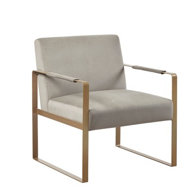 Taupe Velvet Club Accent Chair with Gold Metal Frame