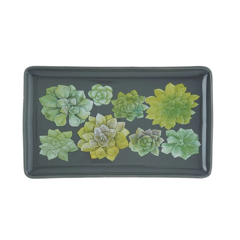 Transpac Ceramic 15 in. Green Spring Succulent Platter, 1 of 2