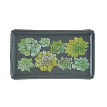 Transpac Ceramic 15 in. Green Spring Succulent Platter
