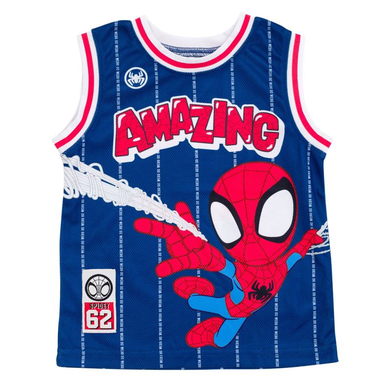 Marvel Spider-Man Miles Morales Mesh Jersey Tank Top Shirt and Basketball Shorts Toddler to Big Kid, 2 of 7