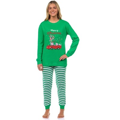 Peppa Pig Matching Family Pajamas Merry Christmas Holiday Fun Shirt and Pant Tight Fit Set Green
