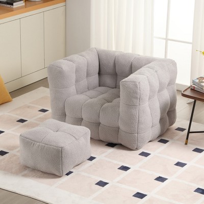 MOONMISS Square bean bag chairs with a footstool and high-density sponge-filled chair for the living room, bedroom and reception room