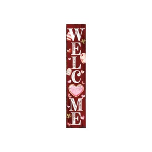 HomeRoots 48" Red And White Solid Wood Valentine's Day Heart Welcome Porch Sign - 1 of 4