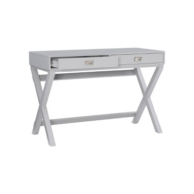 Gray Campaign Style Wood Writing Desk with Drawers