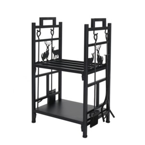 Syemin Firewood Racks and Carriers Heavy Duty Firewood Rack Casters Wood Storage Log Organizer for Indoor Outdoor, Black, 18"*13"*30" - 1 of 4