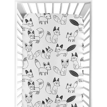 Sweet Jojo Designs Black and White Fox Fitted Crib Sheet