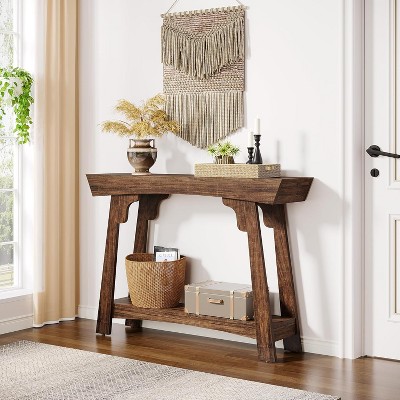 HDZNVF 41 Inch Wood Console Table Behind Couch, 2-Tier Small Entryway Table with Storage, Farmhouse Narrow Sofa Table