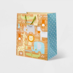 Xlarge Animals on Woodgrain Baby Shower Gift Bag - Spritz™: Multicolor Paper, Animal Icon Pattern, 19.25" Height - 1 of 3