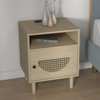 Nightstand with Charging Station, Rattan End Table with Rattan Decor Door,  for Bedroom, Living Room, - 2 of 4