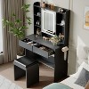 Vanity Desk with Mirror and Lights for Bedroom, Adjustable 3 Color Light Modes, Padded Stool Included, Hidden Storage Shelves, Hairdryer Holder - 4 of 4