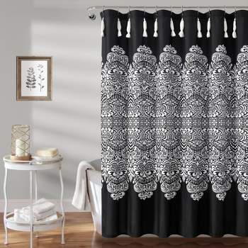 72"x72" Boho Medallion Shower Curtain Black - Lush Decor