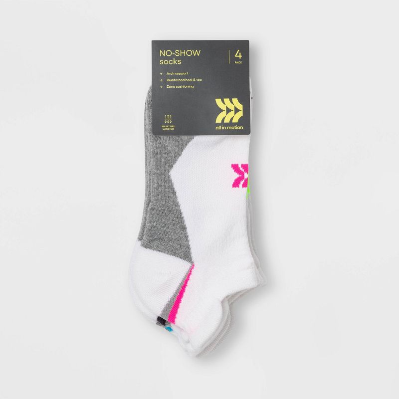 Women's Active Sole Cushioned 4pk No Show with Heel Tab Athletic Socks - All In Motion™ 4-10, 2 of 4