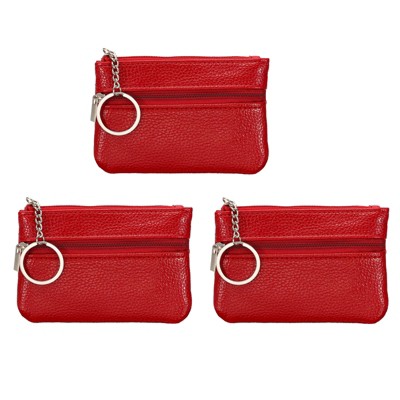 Unique Bargains PU Leather Change Purses Small Organizer Bags with Zipper and Key Ring 3 Pcs