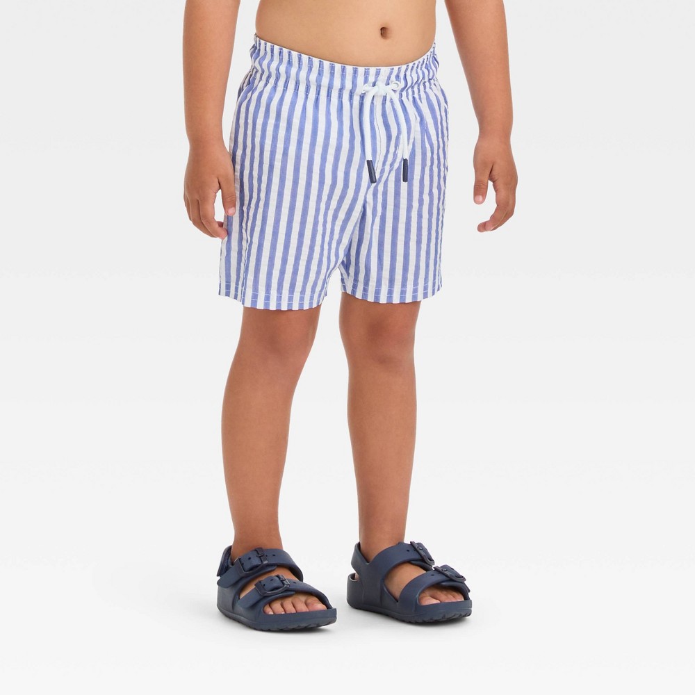 Photos - Swimwear Baby Boys' Striped Seersucker Swim Shorts - Cat & Jack™ Blue 12M: Toddler
