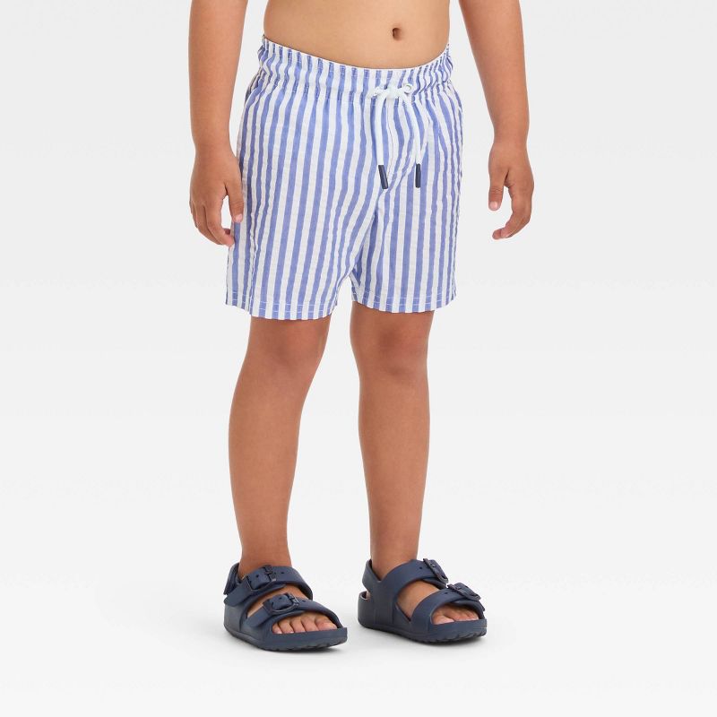 Toddler Boys' Striped Seersucker Swim Shorts - Cat & Jack™ Blue, 1 of 7