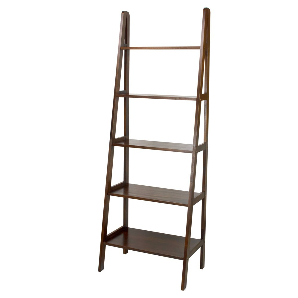 Photos - Wall Shelf 72" 5 Shelf Ladder Bookcase Warm Brown - Flora Home