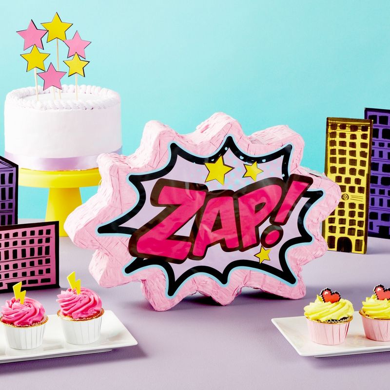 ZAP! Girl Hero Pinata for Pink Hero Birthday, Comic Book Themed Party Supplies and Decorations, 17 x 11.2 inches, 2 of 9
