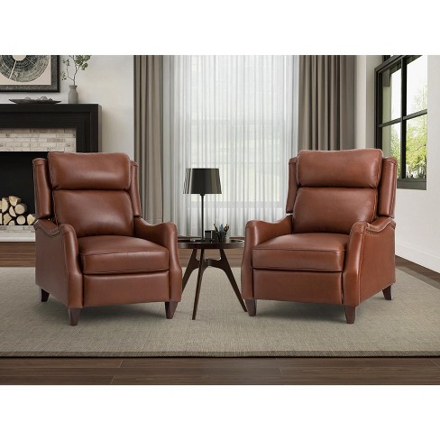 Set Of 2 Heinrich Genuine Leather Recliner With Solid Wood Legs And ...