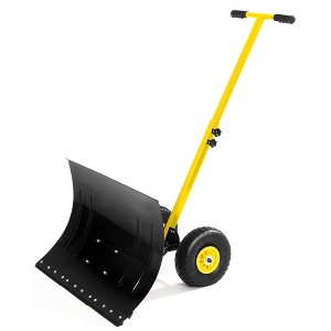 Snow Shovel with Wheels,29.1" W x 16.5" H Heavy Duty Snow Pusher for Driveway with Snow Removal Adjustable Angle & Height Handle for Driveway - 1 of 4
