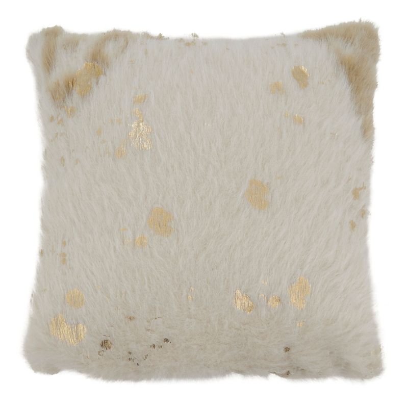 Saro Lifestyle Foil Print Faux Cow Hide Pillow - Poly Filled, 18" Square, Ivory, 2 of 4
