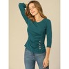 INSPIRE CHIC Women's V Neck 3/4 Sleeves Solid Knitted Buttons Decor Ruched Blouse - 4 of 4