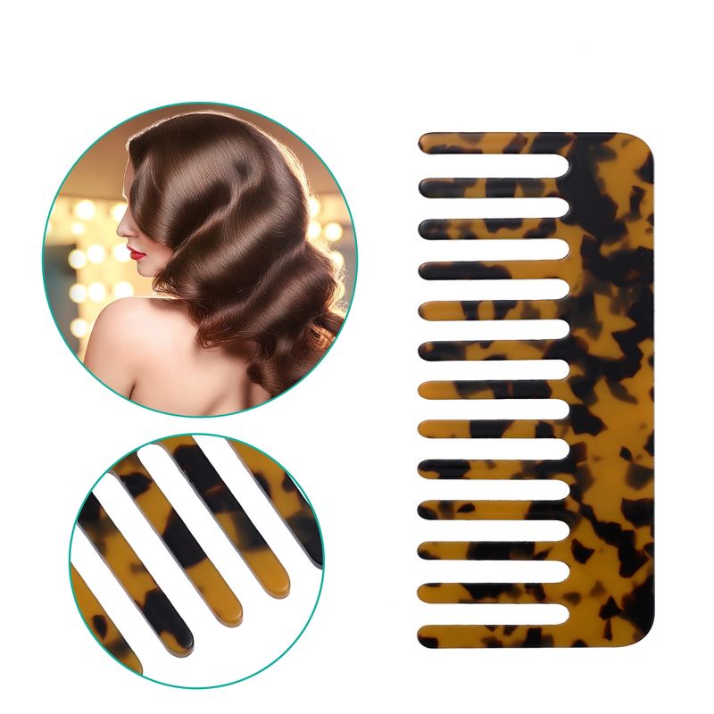 Unique Bargains Anti-Static Hair Comb Wide Tooth for Thick Curly Hair Hair Care Detangling Comb For Wet and Dry Dark 2.5mm Thick Brown 2 Pcs, 2 of 7