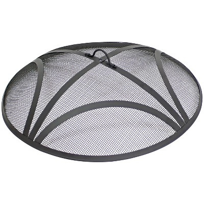 Sunnydaze Outdoor Heavy-Duty Reinforced Steel Round Fire Pit Spark Screen with Ring Handle - 24" - Black