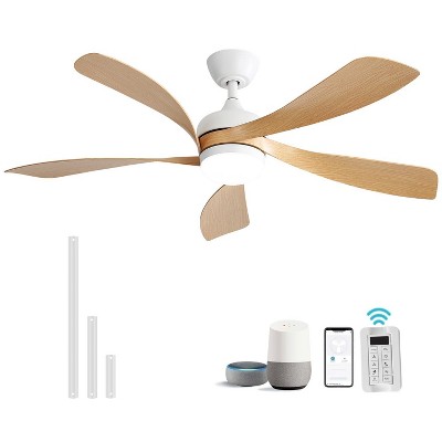 52 Inch Smart Ceiling Fan With Lights and Remote High CFM Reversible DC Bedroom Ceiling Fan 6 Wind Speeds Dimmable LED 5 Carved ABS Blades