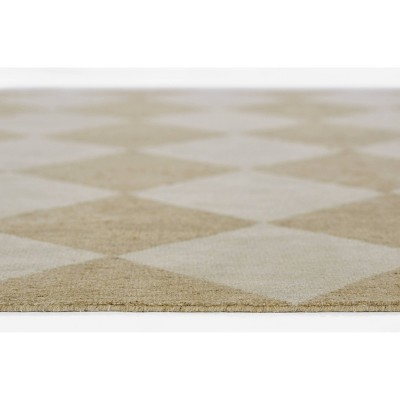 Beige Geometric Hand-Knotted Wool Rug, 6'3" x 9'