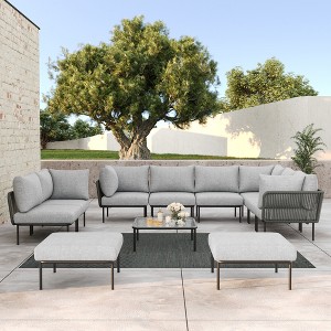 LayinSun 11 Pieces Rope Woven Patio Furniture Set, Modern Modular Sectional Sofa with Coffee Table and Upgrade Thickness Cushion - 1 of 4