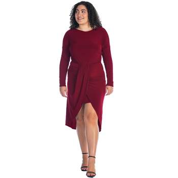 24seven Comfort Apparel Long Sleeve Dressy Tulip Skirt Knee Length Plus Size Dress