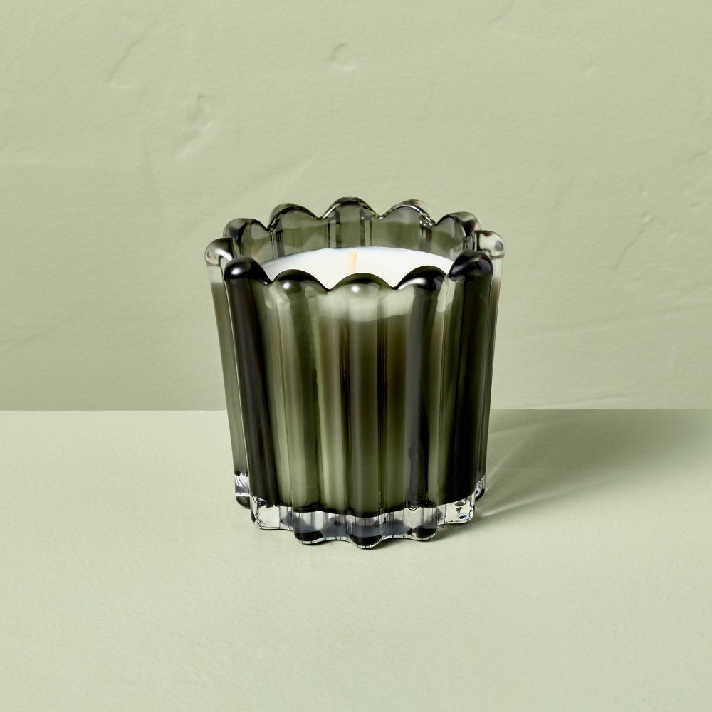 Ribbed Glass Leather and Tonka Jar Candle Dark Green 7oz - Hearth & Hand™ with Magnolia