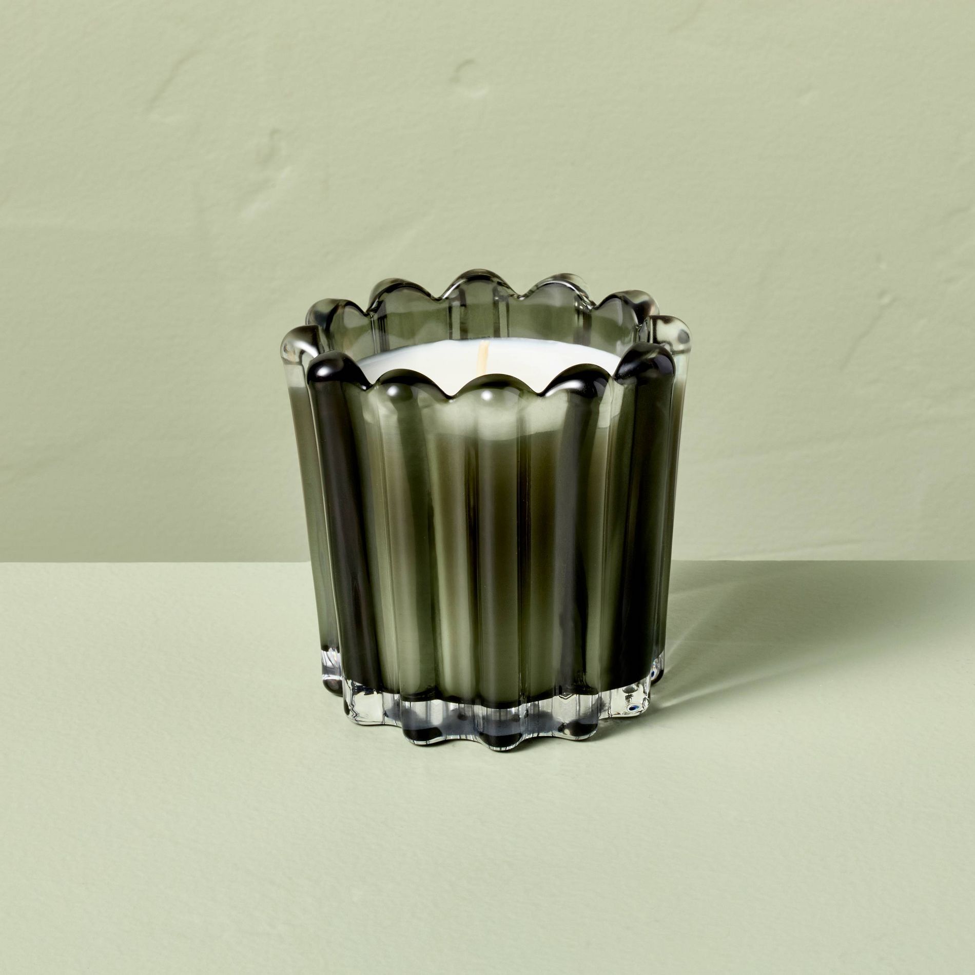 Ribbed Glass Leather and Tonka Jar Candle Dark Green 7oz - Hearth & Hand™ with Magnolia