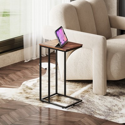 C Shaped End Table, Small Side Tables for Sofa and Bed, Couch Table That Slides Under for Living Room, Bedroom, Home Office, Small Spaces