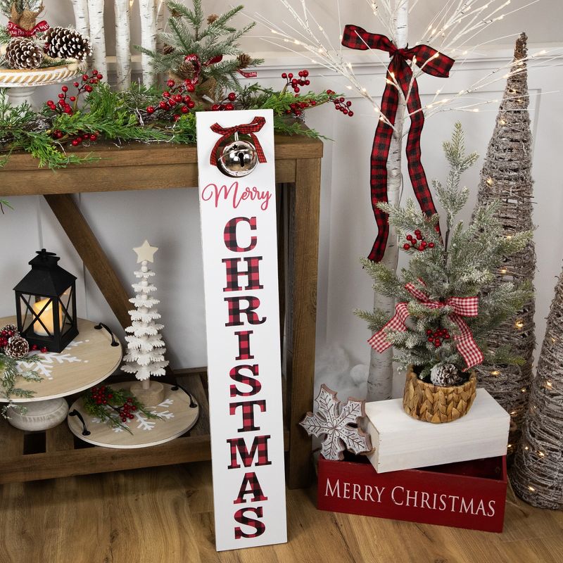 Northlight 35" Plaid "Merry Christmas" Porch Board Sign Decoration with Large Jingle Bell, 5 of 7