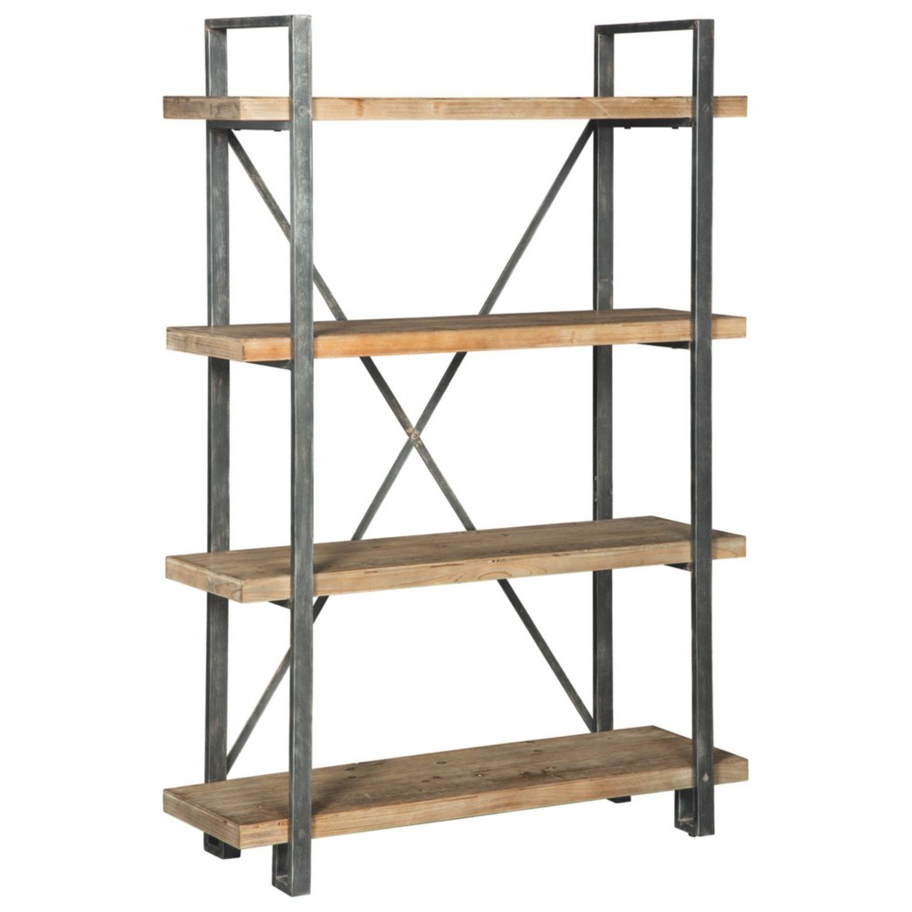 Photos - Garden & Outdoor Decoration Ashley Signature Design by  Forestmin Bookcase Brown/Black: Modern Ladder Style, 4 Fixed Open Shelves, Metal Frame 