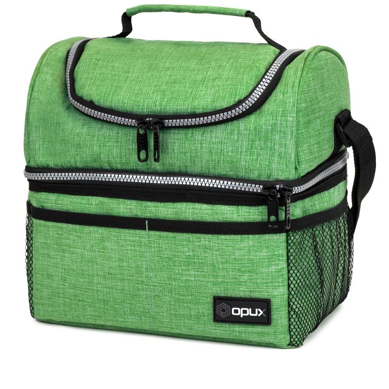 OPUX Double Decker Lunch Box Men Women, Insulated Leakproof Cooler Bag Adult Work, Dual Compartment Pail Tote Boys Girls Kids, 1 of 8