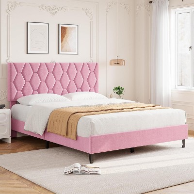 Twin Bed Frame with Upholstered Headboard, Platform Bed, Wood Slats Support, Noise Free, No Box Spring Needed, Gray, Easy Assembly