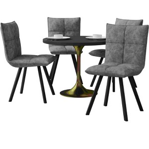 LeisureMod Verve 5-Piece Dining Set with 36" Round Dining Table in Black MDF Top and 4 Leather Dining Chairs - 1 of 4
