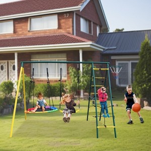 106.50"Indoor/Outdoor Metal Swing Set with Safety Belt for Backyard,Multicolor - 1 of 4