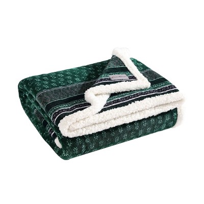 Fair Isle Green Sherpa Reversible Plush Throw Blanket