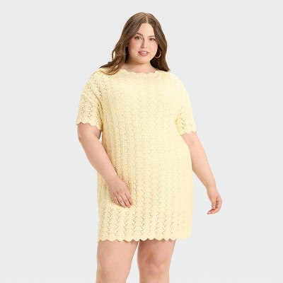 Women's Short Sleeve Pointelle Mini Sweater Dress - A New Day™
